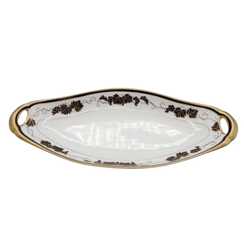 Antique Hand Painted Nippon Celery Dish Black Gold Grapes Porcelain c1900 - Picture 1 of 15